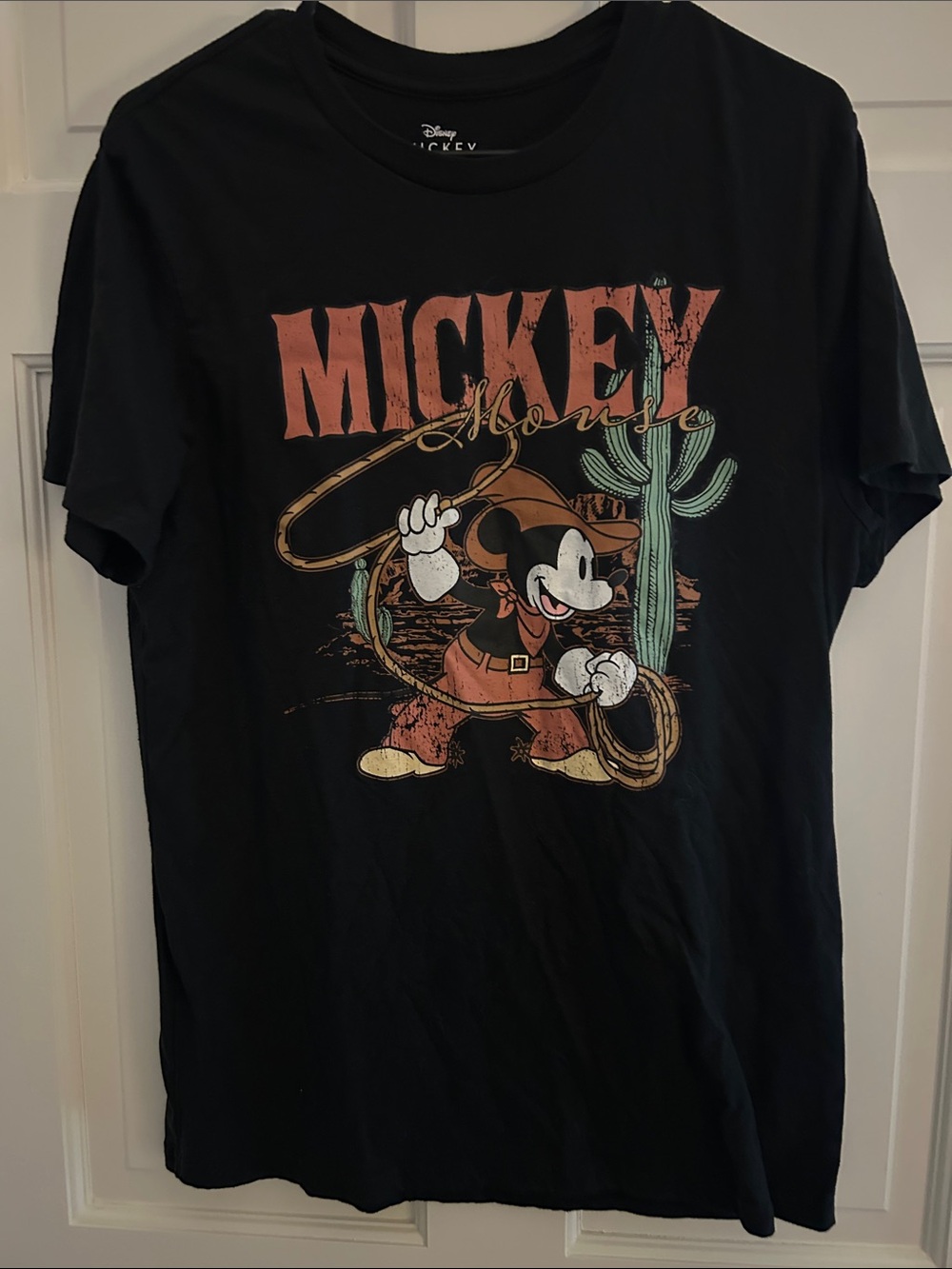 Disney Mickey Mouse Black Graphic Tee - Retro Western Design